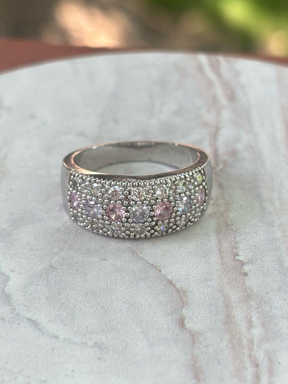 925 Sterling Silver Pink White CZ Wide Band Dome Ring Pave Statement Cocktail 9